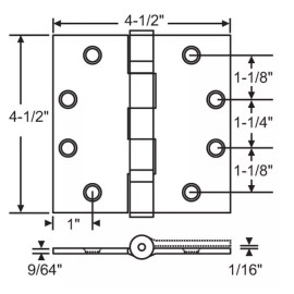 STRY-BUC Ball Bearing Hinge Square corners 4-1/2in X 4-1/2in satin Chrome Finish 3/Box