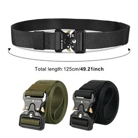 2PCS Men's Tactical Belt Adjustable Nylon Webbing Tool Belt Military Work Riggers with Quick Release Metal Buckle for Work Outdoor Sports Survival Daily Army Policemen Casual Use (Black, Green)