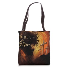 Jesus Painting Rugged Cross He Is Risen Tote Bag