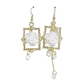 UYRVAPE Stud Earrings Rose Flowers, Boho Wedding Dangle Drops, Earrings Gold Photo Frame White Acrylic Flower Earrings Rose Petals Floral Tassel Earrings Jewellery for Women and Girls, Metal