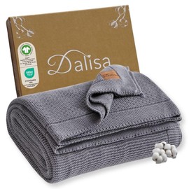 Dalisa 100% Organic Turkish Cotton Throw Blanket - GOTS Certified, Cozy - Perfect for Couch, Bed, and Home Decor - Boho Vintage Knit Alina (Dark Grey, 50x60)