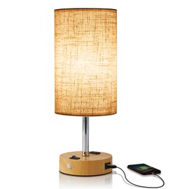 lifeholder Table Lamp with Motion Sensor or Constant on Mode, USB Lamp Include One LED Bulb, Built in 1 USB Port & 1AC Outlet, Bedside Lamp Idea for Bedroom, Hallway, Bath Room