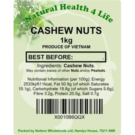 Natural Health 4 Life Whole Cashew Nuts 1kg
