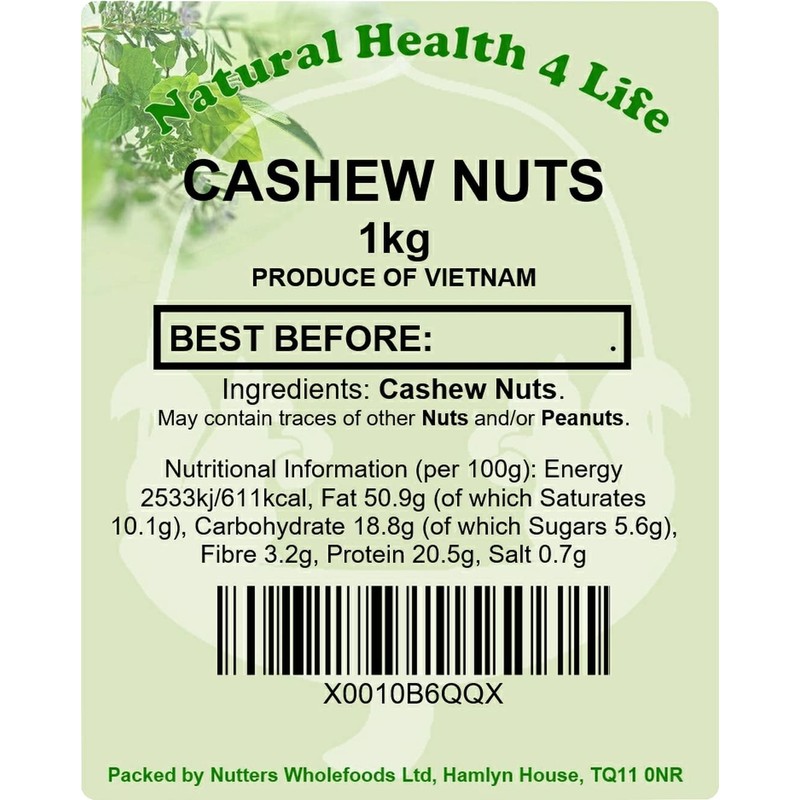 Natural Health 4 Life Whole Cashew Nuts 1kg