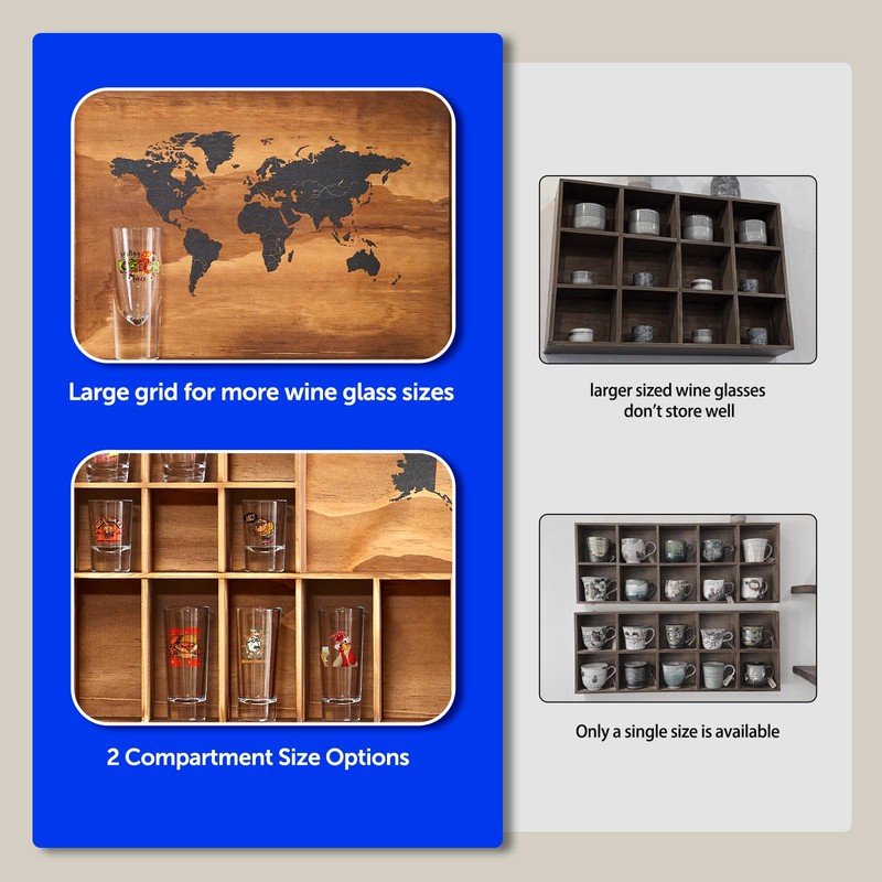 Tristcily Large World Map Shot Glass Display Case 60 Slots