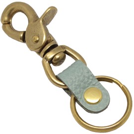 Donok Kondo Keychain Brass Key Ring, Made in Japan, Stylish, Carabiner Hook, Lever, Genuine Leather, Aqua Sky