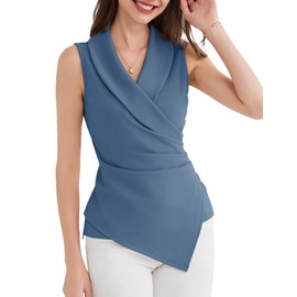 GRACE KARIN Women's Asymmetric Sleeveless Tops Blouse Summer Ladies Elegant OL Office Work Suit Blazer Vests Grey Blue XL