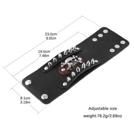 HZMAN Men's Metal Rivet Skull Leather Bracelet Punk Rock Bike Style Wristband Adjustable
