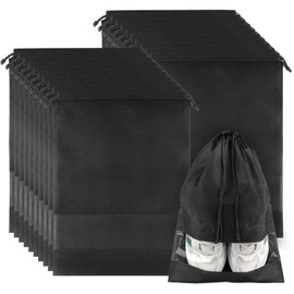20 Pack Shoe Bags for Travel, Large Travel Shoe Bags for Packing with Clear Window, Dustproof Drawstring Travel Shoe Storage Bags Travel Essentials for Men & Women, Black (20, Black)