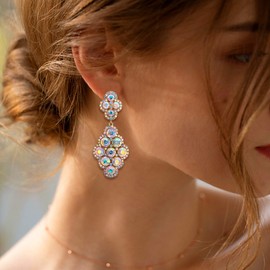 EVER FAITH Women's Earrings Wedding Bridal Rhombus Rhinestone Crystal Hollow Chandelier Earrings, Crystal, No information