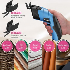 BOOSEN Tijera Inalámbrica con 4 Cuchillas, Tijeras Eléctricas Recargables con Caja de Herramientas, Cortador de Tela Eléctrico Portátil para Cortar tela, Alfombras de Cuero, Cartón