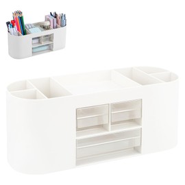 YanBous Stiftehalter Aufbewahrungskiste, 10-Fach Einteilung mit Transparenter Doppelschicht-Schublade, Große Kapazität für Stifte und Schreibwaren,Ideal für Buntstifte und Bürobedarf(Weiß)