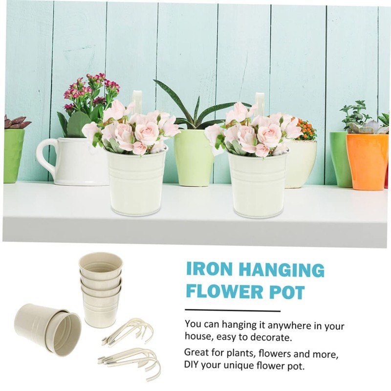 CAXUSD 4pcs Iron Hanging Flower Buckets with Detachable Hooks Balcony