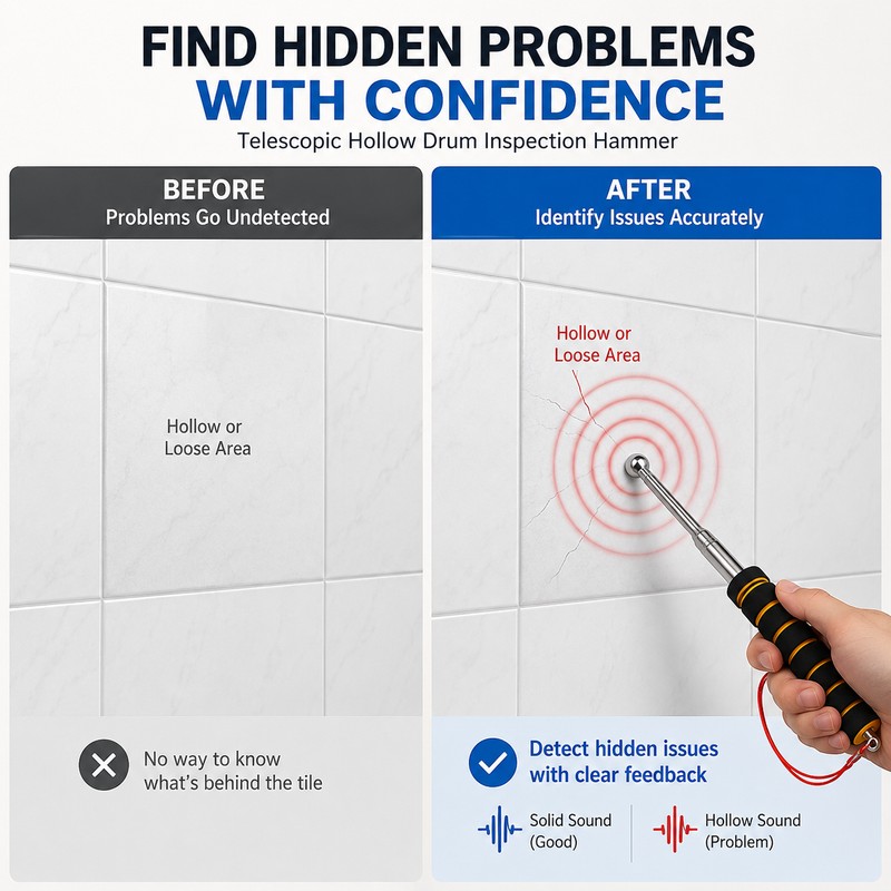 Telescopic Tile Inspection Hammer for Building Checks – Stainless Steel