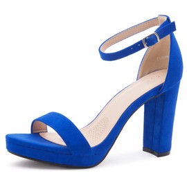 Shoe Land - Tacones de plataforma para mujer, sandalias de tacón grueso con correa al tobillo, puntera abierta, tacones altos elegantes para mujer, zapatos de graduación, boda y fiesta 2025