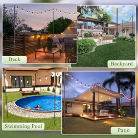 Jusgym String Light Poles for Outside, 10ft Adjustable Metal Poles for Outdoor String Lights Hanging Light, Outdoor Light Poles with Fork, for Patio, Deck, Backyard, Garden (4 Pack)