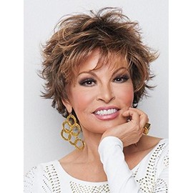 Voltage Avg Cap Wig Color R9F26 MOCHA FOIL - Raquel Welch Wigs Short Textured Layers Wispy Bangs Synthetic Women's Memory Capless Flared Neckline