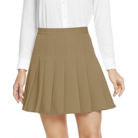 Urban CoCo Women's Pleated High Waist Solid School Uniform Skirt (Camel, M)