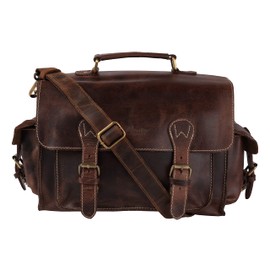 Leather Messenger Bag for Camera, Camera Bag for DSLR Cameras, Mirrorless Cameras, Lenses, Memory Cards, Organizer, Camera Messenger Brown Bag
