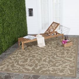 SAFAVIEH Courtyard Collection 6'7" Square Brown / Natural CY2653 Indoor/ Outdoor Waterproof Easy Cleaning Patio Backyard Mudroom Area Rug