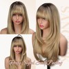 Sangtok Long Ombre Blonde Layered Wig with Bangs for Women,