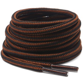 DELELE 2 Pair Round Boot Laces Outdoor Hiking Walking Shoelaces Rope Red Brown Black Striped Shoe Lace Work Shoe Strings 55 inches
