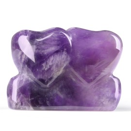 ZHIYUXI 1.8"Amethyst Crystals Double Heart Stone Healing Crystal Heart Shaped Rock for Desk Decor Healing Crystals Polished Reiki Gmestone Gifts for Women