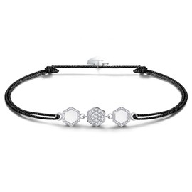 VANSZA Women's Bracelet, Bracelet 925 Sterling Silver Sparkling Cubic Zirconia Stones Bracelet Cord, Bracelets for Women, Girls, Nylon Sterling Silver, Cubic Zirconia