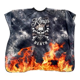 Gabri Professional Barber Cape Gown - Premium Hairdressing Cape for Hair Salon - Waterproof Hair Cutting Capes and Gowns for Barber Shops (Space Flames & Bearded Skull, 160cm (L) x 140cm (W))