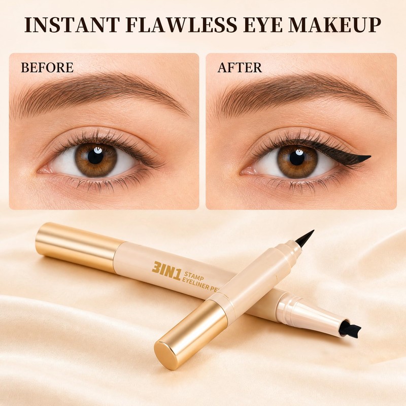 Winged Eyeliner Stamp, 3 in 1 Waterproof Eyeliner Liquid Liner