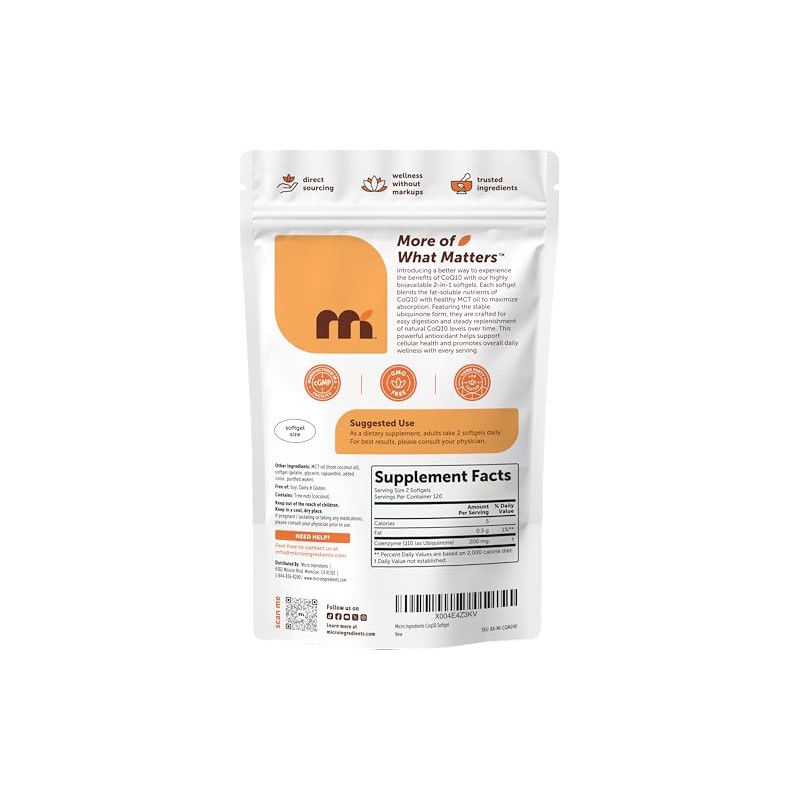 Micro Ingredients CoQ10 200mg Per Serving, 240 Softgels | Made