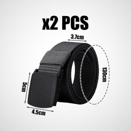 MAXQUU Pack of 2 Black Men's Belts, 130 cm Men's Belt, Men's Canvas Belt, Adjustable Men's Belt, Men's Buckle Belt, Adjustable Belt Without Holes, black