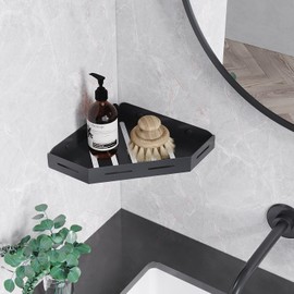 SANYROI Stainless Steel Corner Shower Shelf Bathroom Shelf No Drilling Wall Mounted Shower Organizer Matte Black Triangle Shower Caddy with Drainage Holes