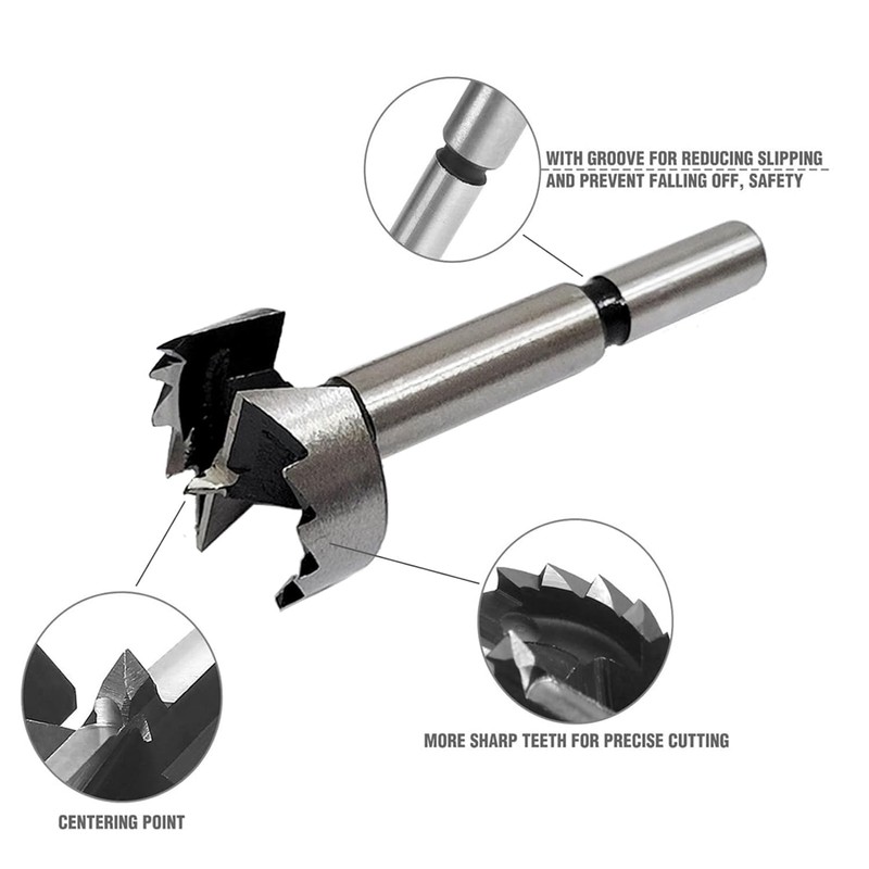 Forstner Drill Bit Set 5pcs Diameter 15/20/25/30/35mm Round Shank with