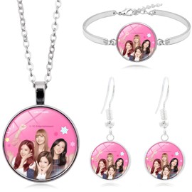 PQKL-party Blackpink Necklace,Blackpink Pendant Necklace,Blackpink Jewelry Set,Blackpink Bracelet,Blackpink Earringsblackpink Merch, Ideal for Fans