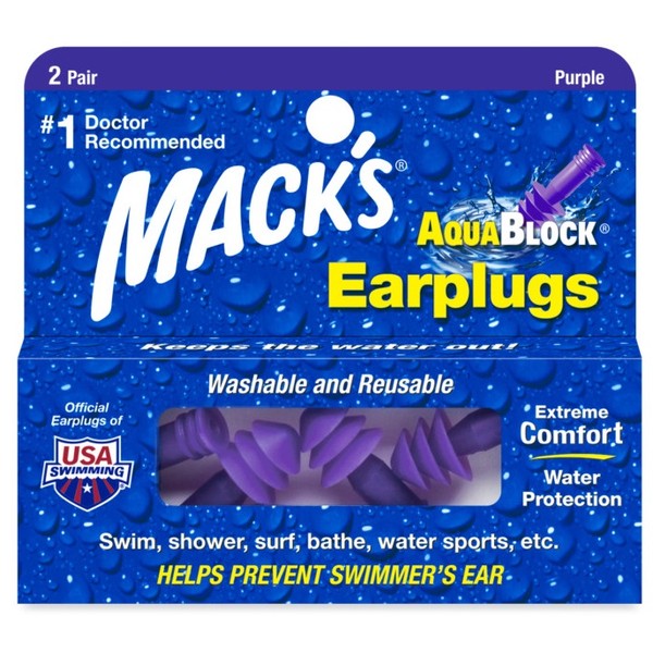MACK'S AquaBlock Swimmers Ear Plugs - 2 Pairs