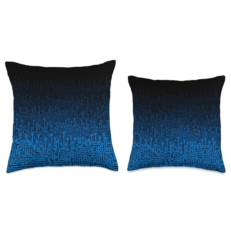Computer Circuit Board Sci-fi Gamer Gaming Pattern Blue Throw Pillow