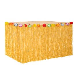 Hawaii Table Skirts, Luau Gras Table Skirt, Natural, Hawaiian Party Decoration with Multicoloured Flowers, for Parties, Holidays and Outdoor Gatherings, Gold (ZQ-1)