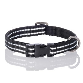 Pet Passion Adjustable Reflective Dog Pet Collar for Small, Medium and Large Dogs, Black, X-Large
