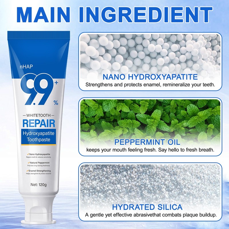 Hydroxyapatite Toothpaste, 2 Pack Fluoride Free Nano Hydroxyapatite Toothpaste for