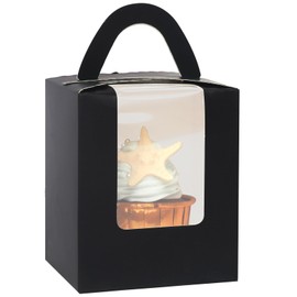 Gcardist Black Cupcake Boxes Single Cupcake Holder Disposable 25 Pieces Individual Cupcake Boxes with Window 9.3 x 9.3 x 11 cm Cupcake Containers (3.7 x 3.7 x 4.5 Inches)