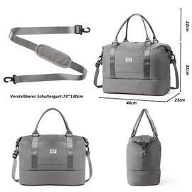 TAN.TOMI Travel bag, hand luggage, fashion travel bag, hand luggage bag, foldable weekender for men and women, suitable for aviation flights, holidays, sports, camping, darkgray