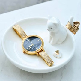 HOCCIHO Ring Holder Dish, Jewelry Tray, Ceramic Trinket Dish, Jewelry Tower Rack for Earrings, Necklaces, Bracelets and Watches, Lovely White Cat Decorative Plate and Key Bowl, Cat Lover Gifts.