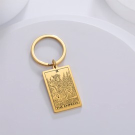 TEAMER Tarot Cards Keychains Stainless Steel Vintage Amulet Wiccan Keyring for Keys Cars Bags (Gold-THE EMPRESS)