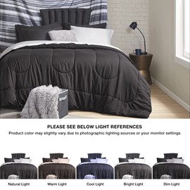 Comfort Spaces 17 Piece Bed in A Bag Comforter Set Include Sheets with 2 Side Pockets - All Season Cozy Bedding and Bedroom Organizer, College Dorm Room Essentials, Queen, Vincent, Black