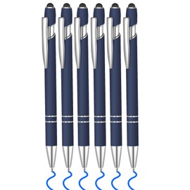 Lragvtbk 6 Pcs Blue Ink Ballpoint Pen with Stylus Tip 2 in 1 Ballpoint Pen Metal Pens Stylus Pen for Touch Screens School Office Coworkers (Blue)