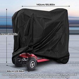 BAIFULAI Mobility Scooter Cover, 210D Oxford Scooter Cover, Waterproof Rain Cover for Wheelchair, Foldable Black Protective Cover for Mobility, Most Mobility Scooter (142 x 66 x 91 cm)