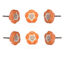 Perilla Home Set of 6 Ceramic Knobs for Cabinet & Drawers Decorative Knobs for Home Kitchen Cabinet Hardware Cupboard Glass Door Dresser Wardrobe and Drawer Pulls (Orange, Round)