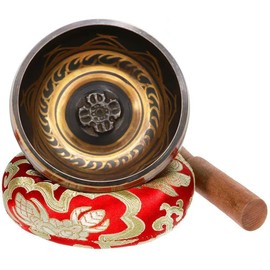 Exqline Tibetan Singing Bowl with Clapper & Handmade Sewn Cushion, 11.5 cm Singing Bowl from Tibet, for Meditation, Relaxation, Stress & Anxiety Relief, Concentration, Chakra Restoration, Yoga