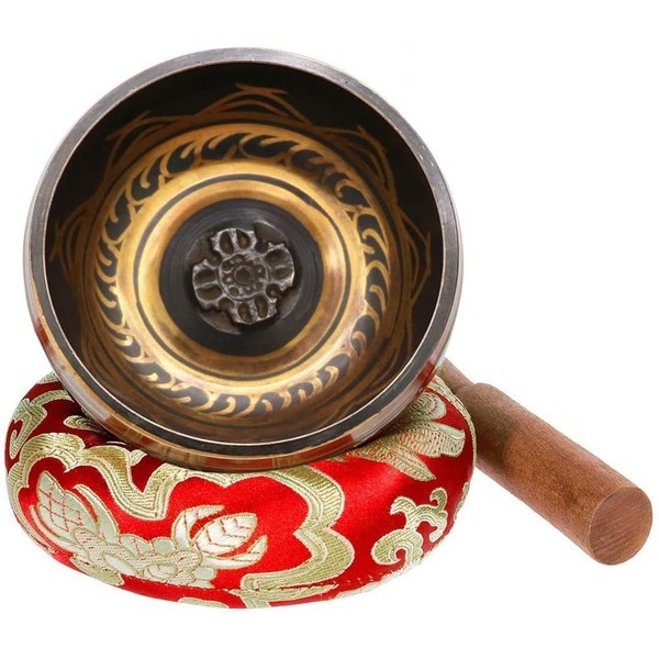 Exqline Tibetan Singing Bowl with Clapper & Handmade Sewn Cushion,